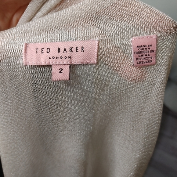 TED Baker Taupe Shimmer Waterfall Cardigan Size 6 - Picture 14 of 16